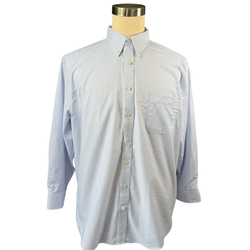 Stafford Coolmax Performance White Blue Micro Dot Dress Shirt XL 17-17.5 NWOT